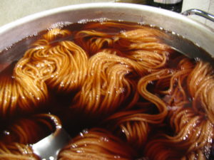 yarn simmered in madder root for 20 mins.